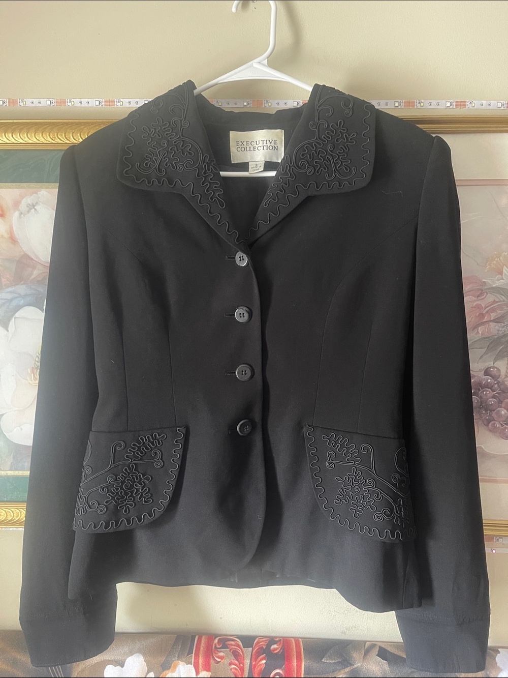 Women's Black Embroidered Collar Jacket